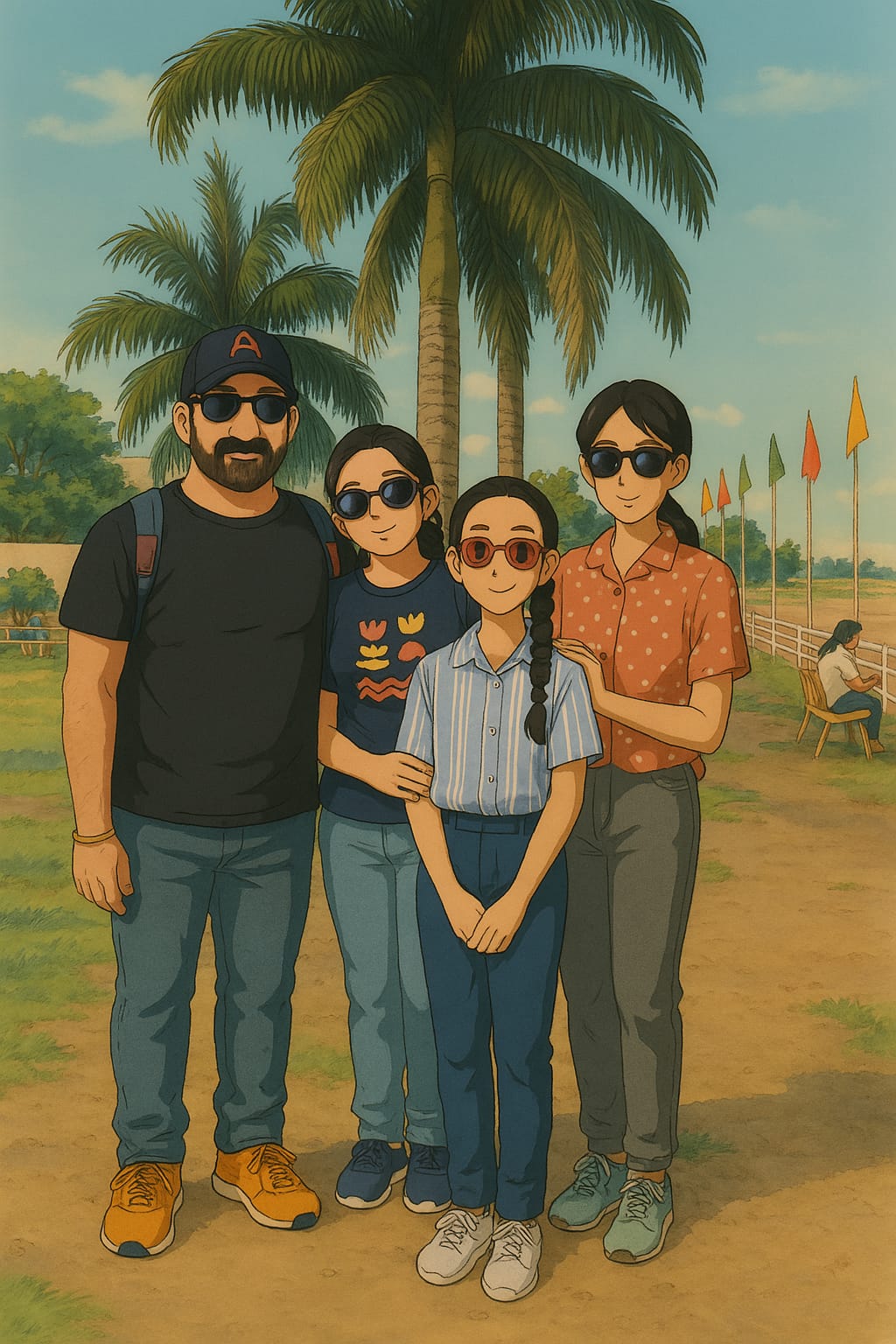 Punkaj Saini and family, Ghibli style illustration